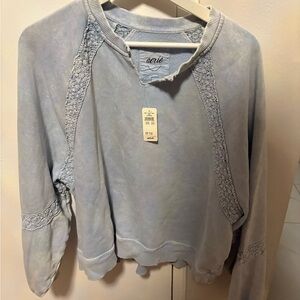 Aerie Hey Crochet Blue Sweatshirt